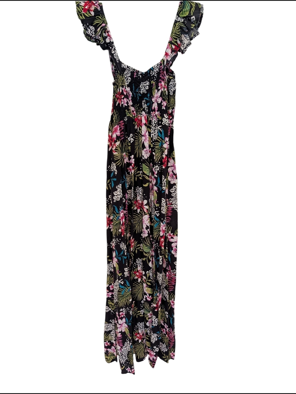 Black Floral Maxi Dress with Ruffle Straps